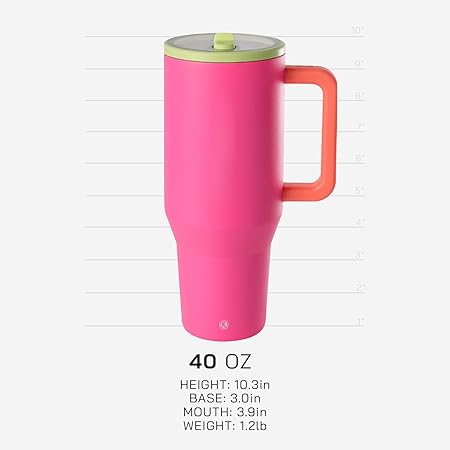 Modern 40 oz Tumbler with Handle  Simple Flip Straw - Car Cup Holders, Leak Resistant Water Bottle-Reusable Insulated Stainless Steel  Rubber Base - Gifts for Women  Men  Traveler (Orchid)