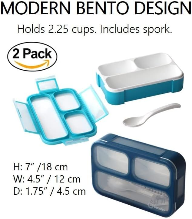 Mini Bento-Box Lunch and Snack Boxes Set of 2 | Small Portion Containers for Kids Boys Girls Toddlers | BPA Free | Navy & Blue