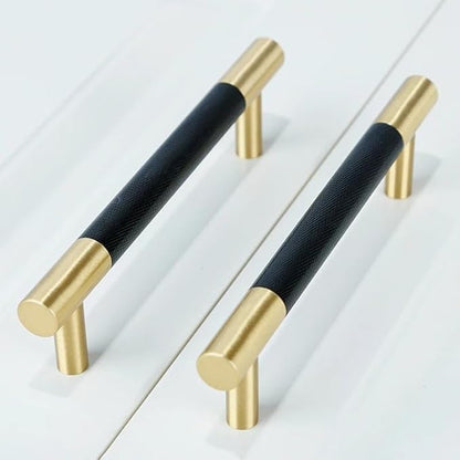 1pc Knurled Textured Brass Auminum Alloy Kitchen Cabinet Knobs Handles Black Drawer Pulls T Bar Handle(Blackpull 128mm)