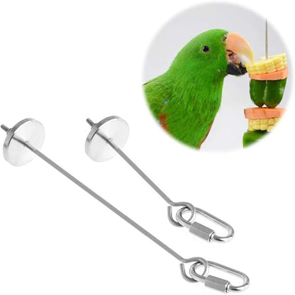 Bird Food Holder Stainless Steel Parrot Fruit Vegetable Stick Holder Foraging Toy Bird Treat Skewer Stick