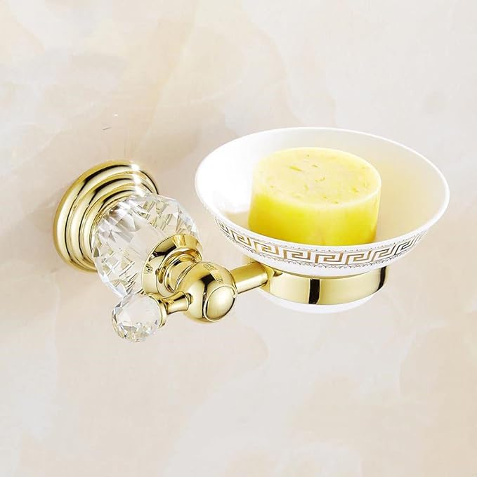 Gold Bathroom Hardware Set - Solid Brass Double Towel Rings with Crystal Accents - Bath Accessories,IU