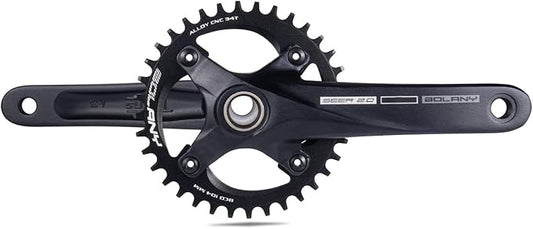 BOLANY Bike Cranksets 170mm Hollow Integrated 104BCD Single Speed Round Chainring 34T36T MTB Crankset with Bottom Bracket