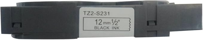 Black on White Cassette Compatible for Brother Sticky TZ-S231 TZe-S231 Label Tape 12mm x 8m (1/2 x 26")