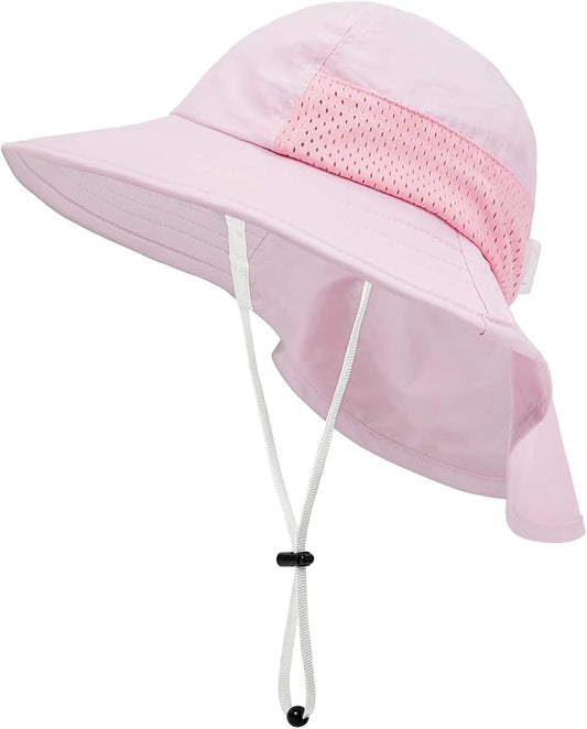 Baby Sun Hat Infant Toddler Kids Summer UPF 50+ Protection Caps for Girls Boys Wide Brim Baby Beach Hats with Neck Flap (2-6 years)