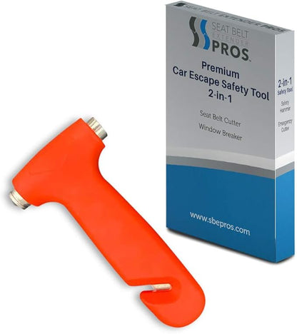 Premium Seat Belt Cutter  Instant Window Hammer - Life Saving Quick Escape from Your Vehicle in an Emergency (1-Pack, Premium Orange)