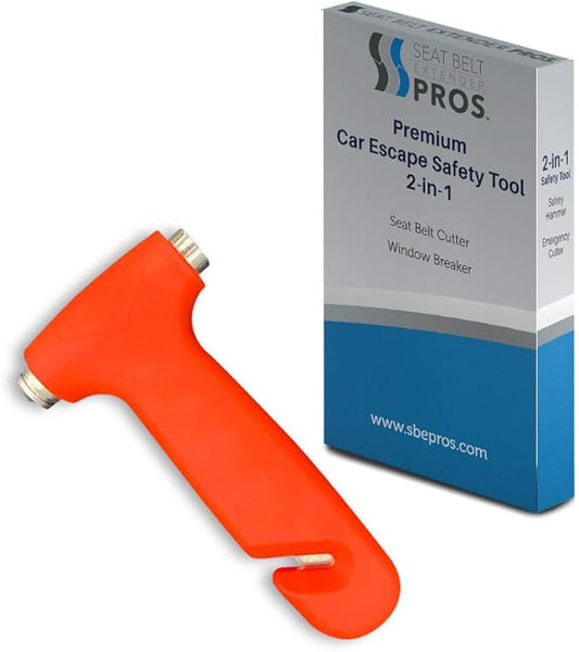Premium Seat Belt Cutter  Instant Window Hammer - Life Saving Quick Escape from Your Vehicle in an Emergency (1-Pack, Premium Orange)