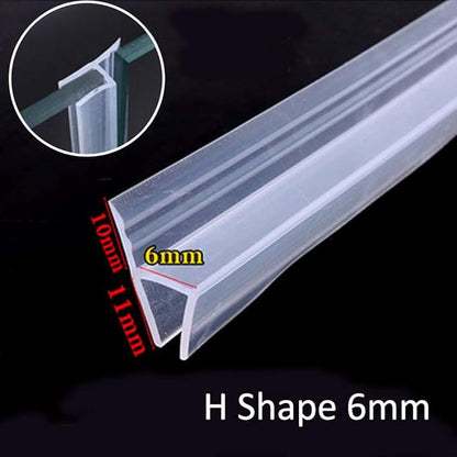 Bath Door Seal Strip Shower Screen Balcony Window Gap Seal Curved Flat Rubber Glass Bottom Frameless Weather 6mm 78" H Shape for 0-20mm Gap