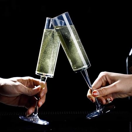 Teensery Clear Acrylic Champagne Flute Unbreakable Wine Toasting Goblet Plastic Tall Stemmed Champagne Glass Reusable Cocktail Cup for Wedding Birthday Party Anniversary, 1 Piece (Straight Style)