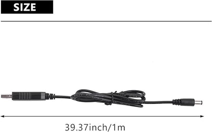 USB DC 5V To DC 12V 2.1mm X 5.5mm Module Converter DC Barrel Male Connector Jack Power Cable Plug,USB to DC Cable -1M (5V To DC 12V), Black