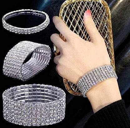 Harlorki Women Lady's 5 Rows Shiny Rhinestone Charm Elastic Stretch Bracelet Sparkling Bridal Bangle Wrist Band Cuff Fashion Jewelry