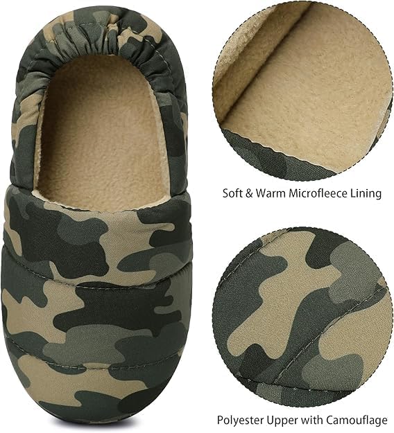 11-12 Bigwow Boys Camouflage Slippers Elastic Closed Heel House Shoes for Toddler Kids