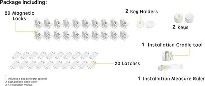 20 Pack Magnetic Cabinet Locks Baby Proofing - Vmaisi Children Proof Cupboard Drawers Latches - Adhesive Easy Installation