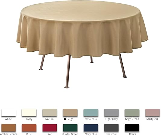 maxmill Round Linen Looking Textured Tablecloth Spill-Proof Wrinkle Free Soft Jacquard Table Cloth for Circular Table Cover, for Dining Room Buffet Banquet Parties Holiday Dinner, 70 Inch Beige