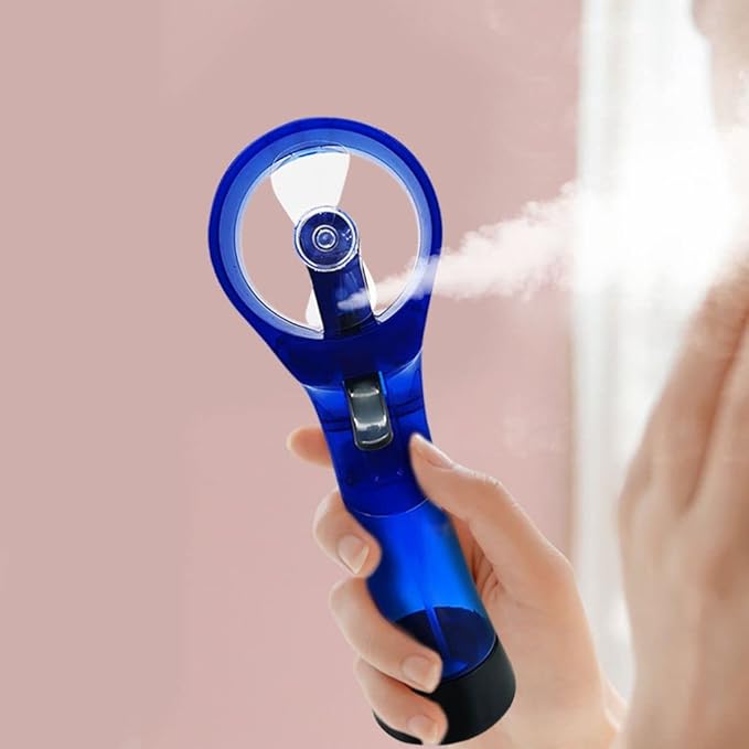 Mini Handheld Fan, Portable Handheld Misting Fan, Personal Cooling Fan, Handheld Battery Powered Beach Fan, Small Personal Fan for Office, Travel, Home, Outdoors, Hiking, Camping (Blue)