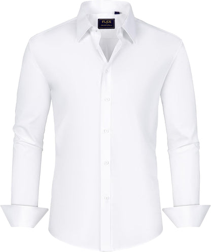 Men's Dress Shirts Stretch Stain Shield Long Sleeve Solid Formal Shirt Business Casual Button Down Shirts