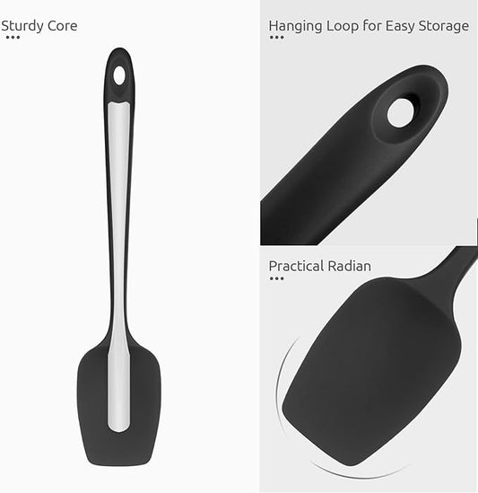 U-Taste Silicone Cooking Spoon Spatula: 480oF Heat Resistant Food Grade 11.38" Flexible Rubber Kitchen Spoonula, Seamless Pastry Bowl Scraper for Mixing Stirring Scraping in Nonstick Cookware (Black)
