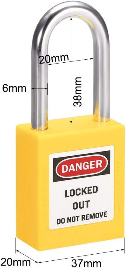 uxcell Lockout Tagout Safety Padlock 1-12-Inch Steel Shackle Keyed Different Yellow
