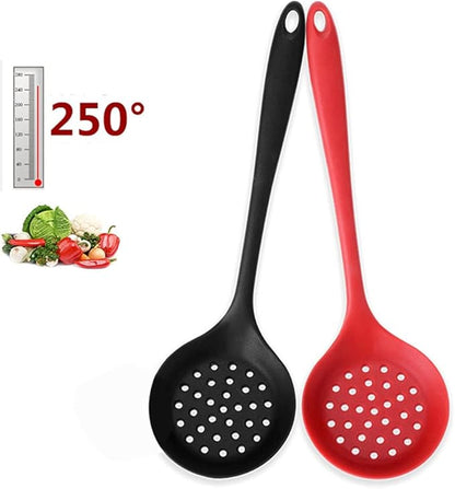 DOITOOL Large Slotted Spoon for Serving Soup Sieve Skimmer Silicone Colander Handle Non-stick Hot Pot Spoon for Cooking
