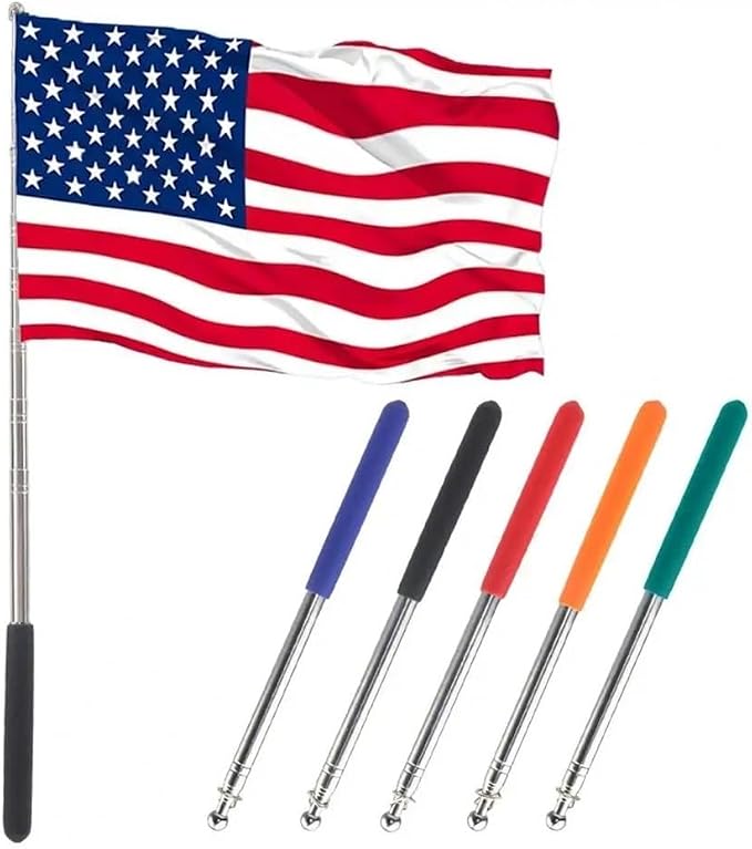 1pcs 1.2/1.6M Tour Guide Flag Pole Non-Slip Stainless Steel Extendable Teacher Pointer Banner Handheld FlagPoles(Black 120 cm)