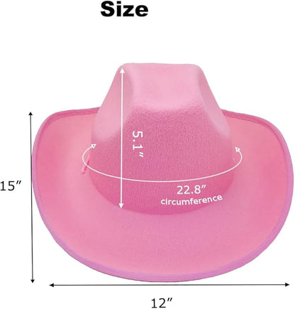 Classic Plain Felt Cowboy Hat Cowgirl Hat for Women Men,Western Country Themed Bachelorette Party,Vibrant Colors