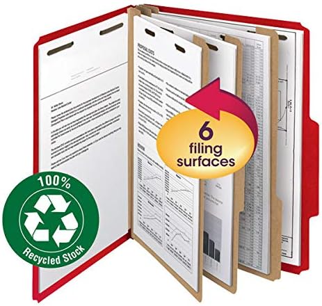 Smead 100 Recycled Pressboard Classification File Folder, 2 Dividers, 2" Expansion, Letter Size, Bright Red, 10 per Box (14061)