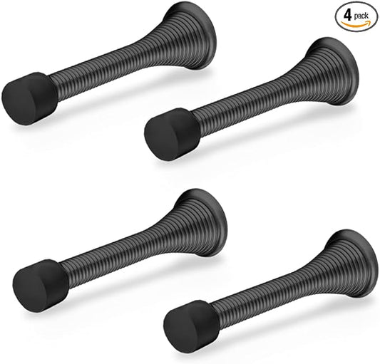 Door Stoppers for Wall  Spring Door Stopper  Black Door Stops  3-14"  Black Door Stopper  Pack of 4  Door Stoppers for Bottom of Door  Doorstop  Door Stops for Wall  Home, Offices, Schools