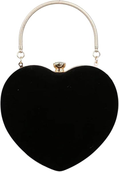 Heart-Shaped Evening Handbag, Metal Handle Clutch Purse, Available in Black, Red, Pink, Navy, Coral