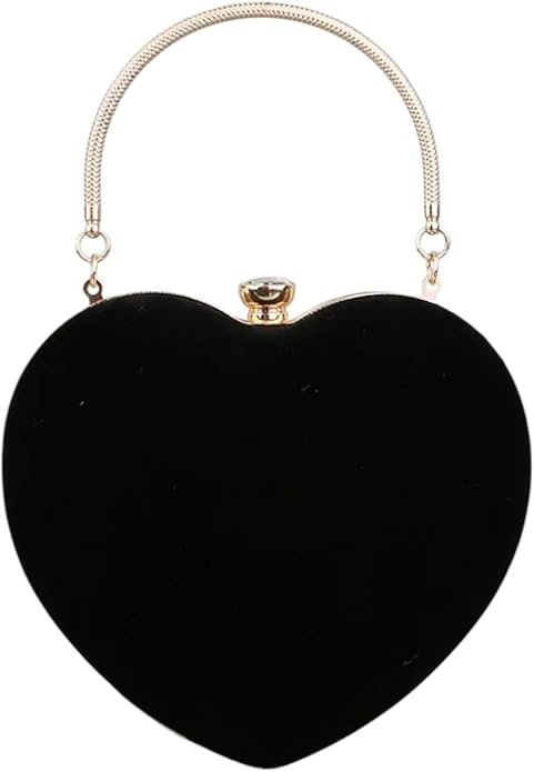 Heart-Shaped Evening Handbag, Metal Handle Clutch Purse, Available in Black, Red, Pink, Navy, Coral