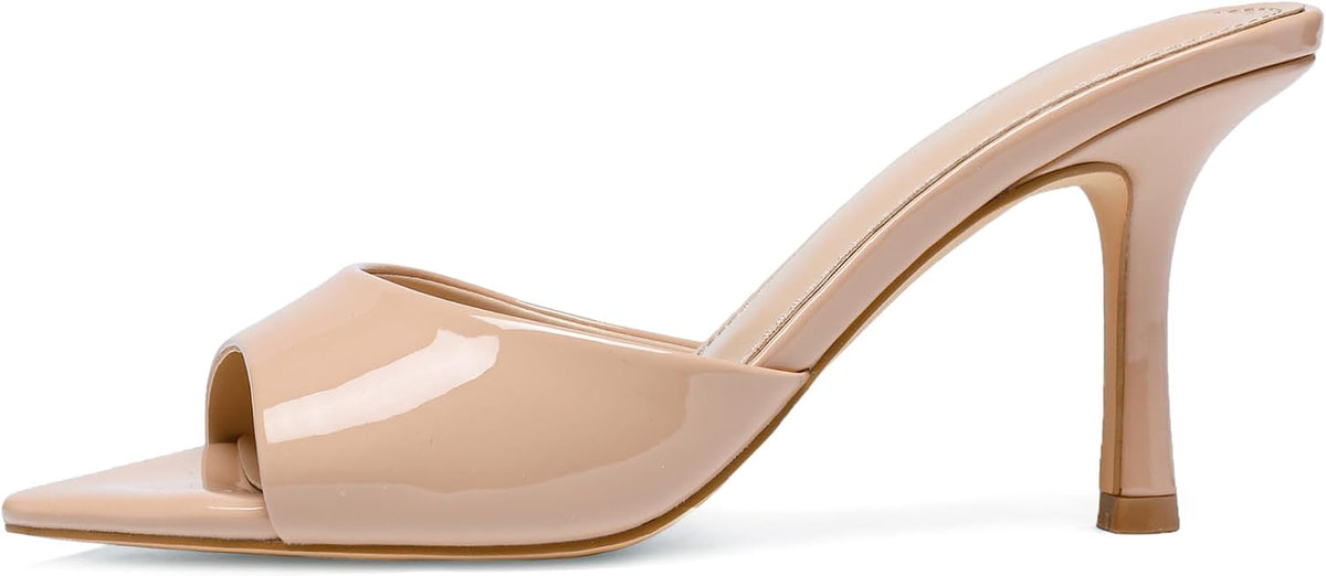 High Heel Mules for Women Slip On Open Pointed Toe Classy Patent Leather Stiletto Pumps Formal Slingback Mule Sandals Dress Walking