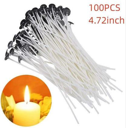 Candle Wicks 100% Natural Cotton, 100ct, Braid Candle Wick Pre Waxed Non-Smoke Braided Wicks Beeswax Candles Wicks for Candle Making DIY Easter Candle Decor 5inch (12cm)