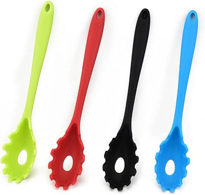 Spaghetti Spoon Pasta Fork,11Inch Silicone Pasta Fork,High Heat Resistant to 480F, Hygienic One Piece Design, Spaghetti Strainer  Server Spoon Ideal for cooking(Black)