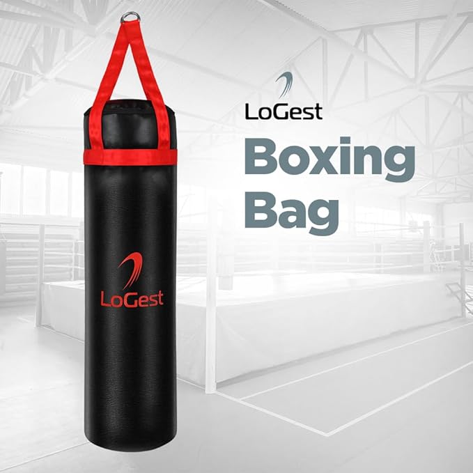 LoGest Boxing Bag - Hanging Punching Bag Sports Training Equipment - MMA, Karate, Judo, Muay Thai, Kickboxing - Hanging or Freestanding - Unfilled Max Capacity 100 Lbs - Heavy Punching Bag