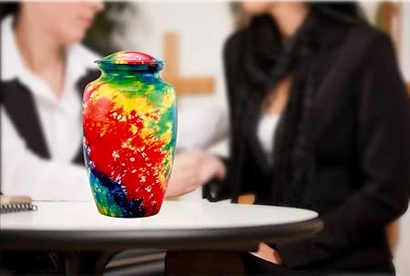 Tie-Dye Cremation Urn for Ashes - Large Memorial Urn for Human Ashes Adult Female  Male  Decorative Burial Urn for Women  Men  Funeral Cremation Urn with Velvet Bag