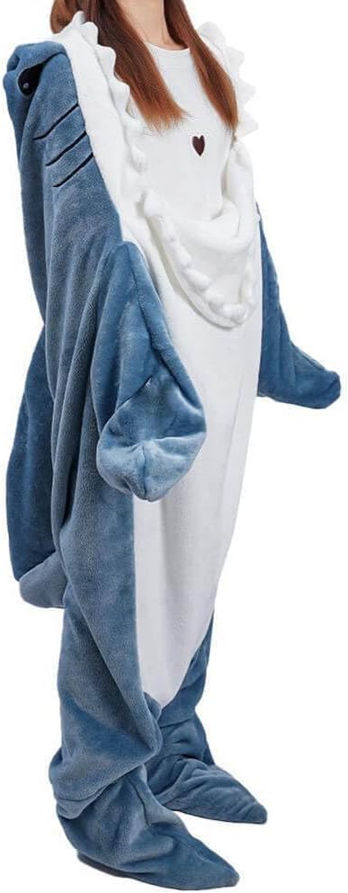 Shark Blanket Hoodie Onesie for Adult  Kid, Wearable Shark Sleeping Bag, Soft Cozy Onesie Costume