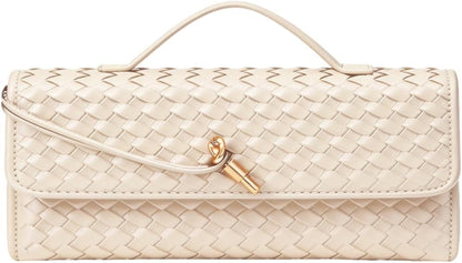 JYG Woven Handbag for Women Fashion Evening Shoulder Bag PU Leather Handmade Clutch Purse Casual Crossbody Bags