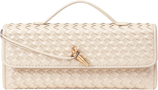 JYG Woven Handbag for Women Fashion Evening Shoulder Bag PU Leather Handmade Clutch Purse Casual Crossbody Bags