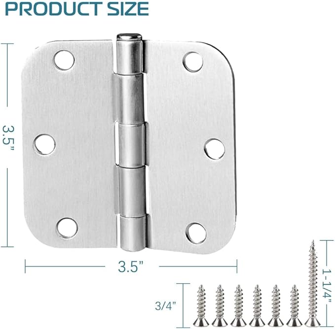 30 Pack Satin Nickel Door Hinges 3.5 inch Brushed Nickel Hinges Rounded 58" Radius Corners Bedroom Residential Standard Indoor Door Hardware Hinge