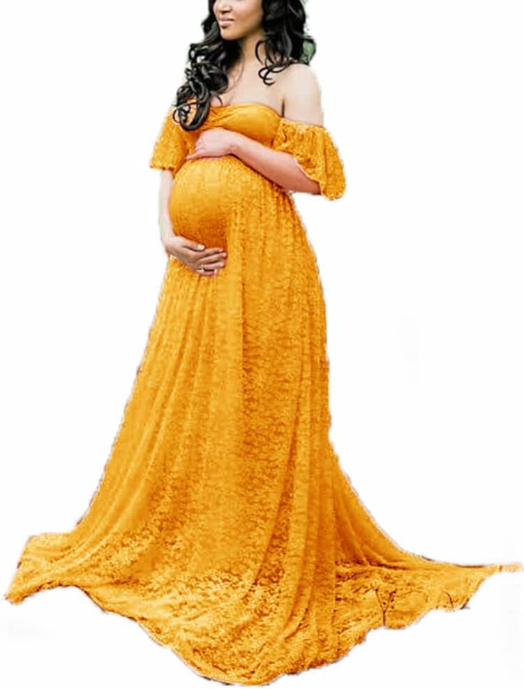 Medium Size, Maternity Photography Props Floral Lace Dress Fancy Pregnancy Gown for Baby Shower Photo Shoot .