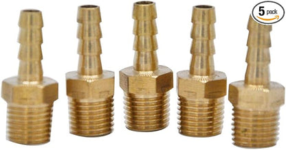 YOUHO Air Hose Fittings Brass Hose Fitting, Adapter, 14" Barb x 14" NPT Male Pipe(5 PCS)