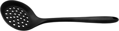 BokWin 1 Pcs Round Slotted Spoon Heat Resistant Silicone Strainer Spoon Non Stick Skimmer Spoon for Cooking Vegetable(Black)