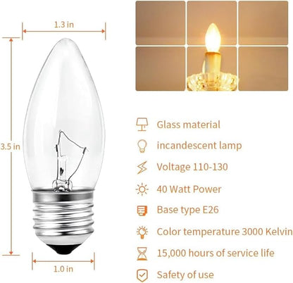 40W Incandescent Equivalent Energy Torpedo Tip Chandelier with Crystal Clear Incandescent Light Bulbs Tip Light Bulb and Medium E26 Candelabra Base (6)