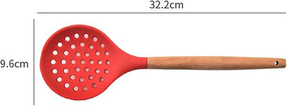 Non-Stick Silicone Kitchen Utensils,Cooking Strainer Wooden Handle Colander Spoon Skimmer Strainer BPA Free for Baking & Serving light cyan 12.68" x 3.78"
