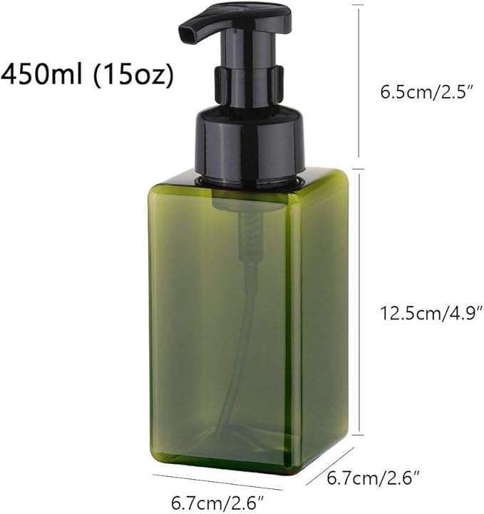 UUJOLY Foaming Soap Dispenser, 450ml (15oz) Refillable Pump Bottle Plastic for Liquid Soap, Shampoo, Body Wash (2 Pcs) (Green)