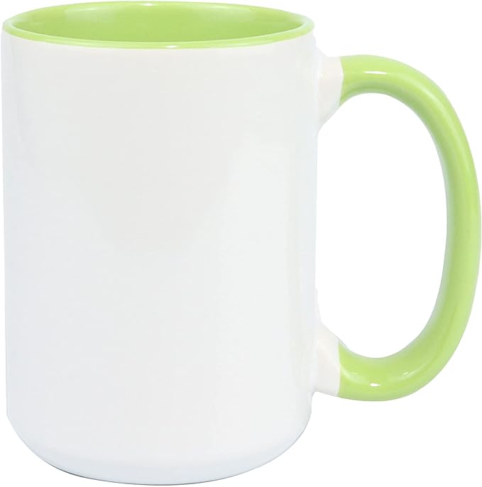 Ceramic 15oz White Sublimation Coffee Mug, Green, Case of 12