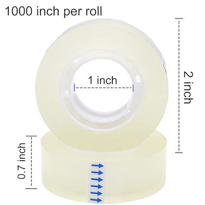OWLKELA 12 Rolls Transparent Tape Refills, Clear Tape, All-Purpose Transparent Glossy Tape for Office, Home, School