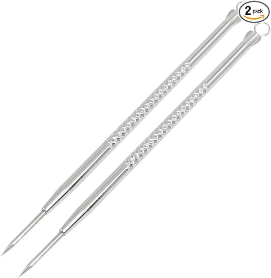 Qtqgoitem 3.6" Long Argyle Pattern Acne Blackhead Extractor Remover pin Silver Tone 2 Pcs (Model: b1e 80b 176 784 296)