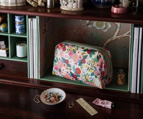 RIFLE PAPER CO. Garden Party Large Cosmetic Pouch for Storing Small Accessories, Includes Gold Zipper, Printed in Full Color with Stylized Pattern and Foil Stamped Logo