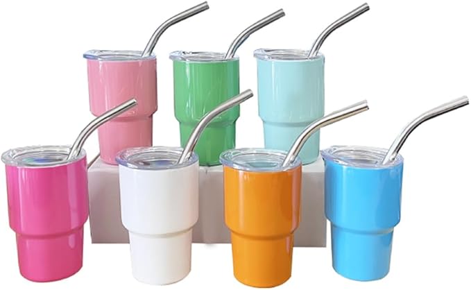3oz Tiny tumbler Stainless Steel Shot Cups Mini Sublimation Blanks Vacuum Insulated Shot Glass Straw Spillproof With Lid And Straw Espresso Cup Alcohol Wine Mug Shot Glasses For Kids (Blue)