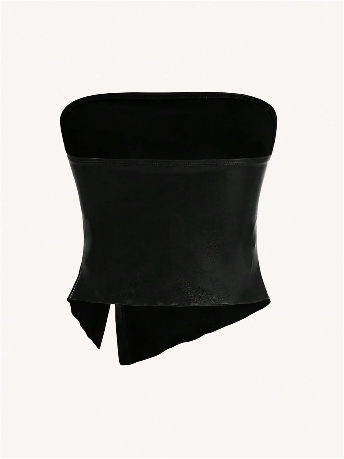 Women's Leather Tops Strapless Concert Bandeau Crop Tube Tops Ruched Split Club Shirt