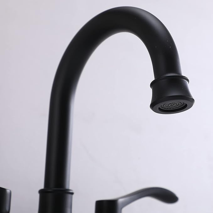 Matte Black Bathroom Sink Faucet, 2-Handle 4 Inch Centerset Lead-Free Modern Commercial, 360 Swivel High-Arc Spout Lavatory Vanity Faucets Set for Bathroom Sink with Pop-up Drain  Water Hoses